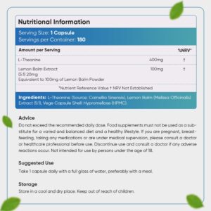 L-Theanine Tea Capsules from EarthBiotics - Nutritional Information