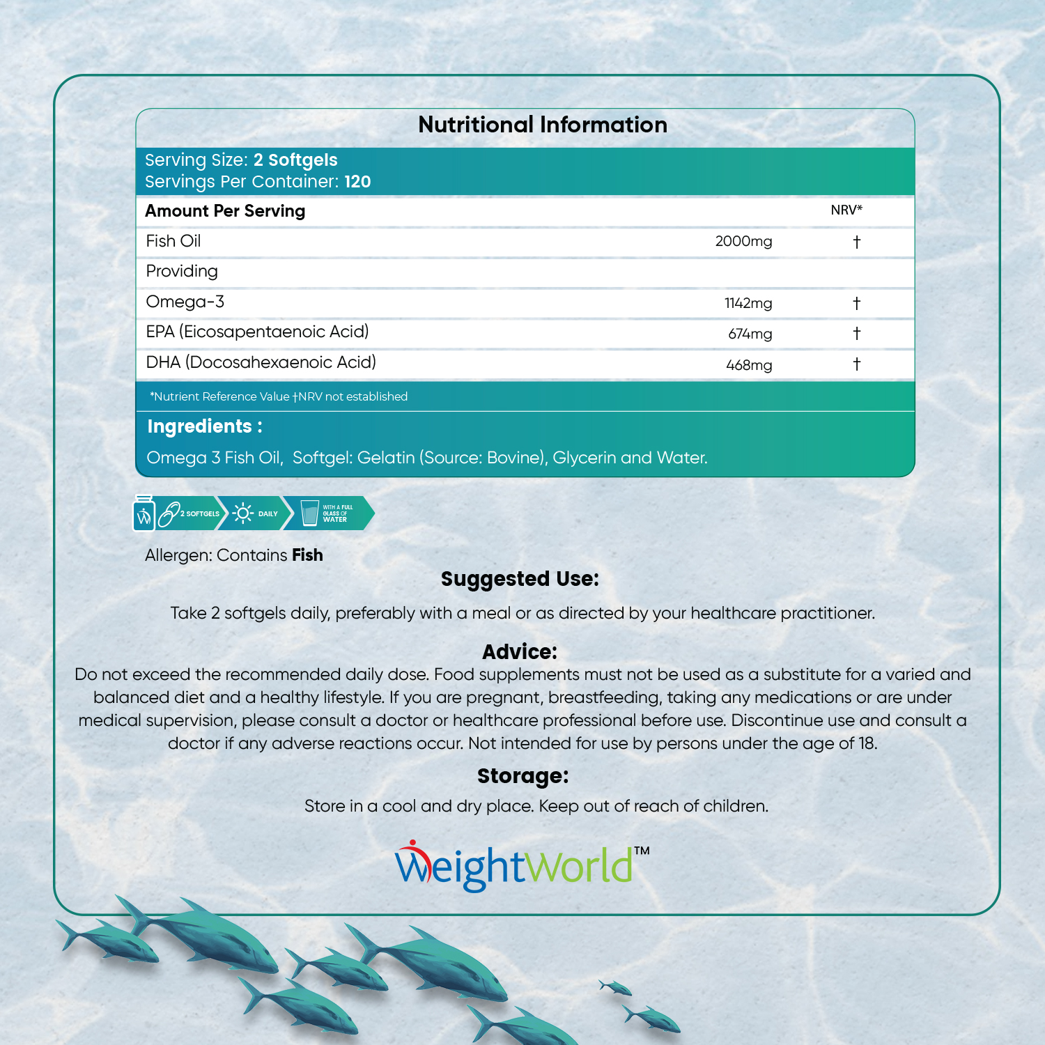 Omega 3 Fish Oil Softgel Capsules from EarthBiotics - Nutritional Information