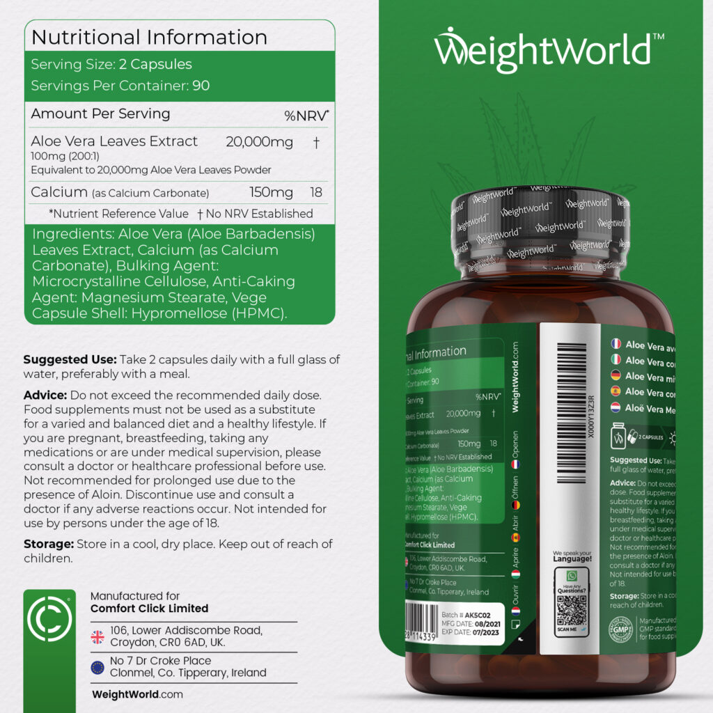 Aloe Vera Capsules with Calcium from EarthBiotics - Nutritional Information
