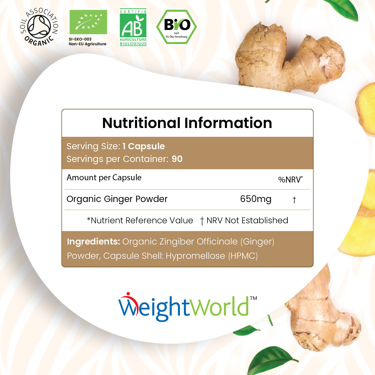 Organic Ginger Capsules from EarthBiotics - Nutritional Information