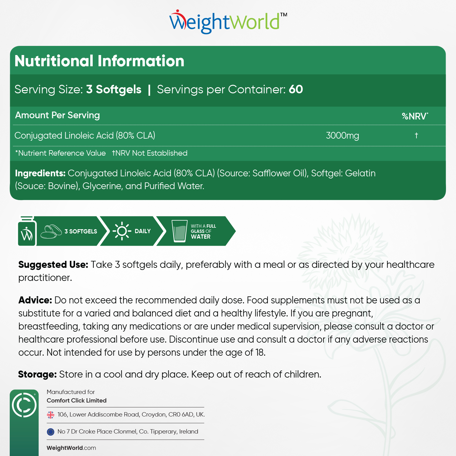 CLA Softgels from EarthBiotics - Nutritional Information