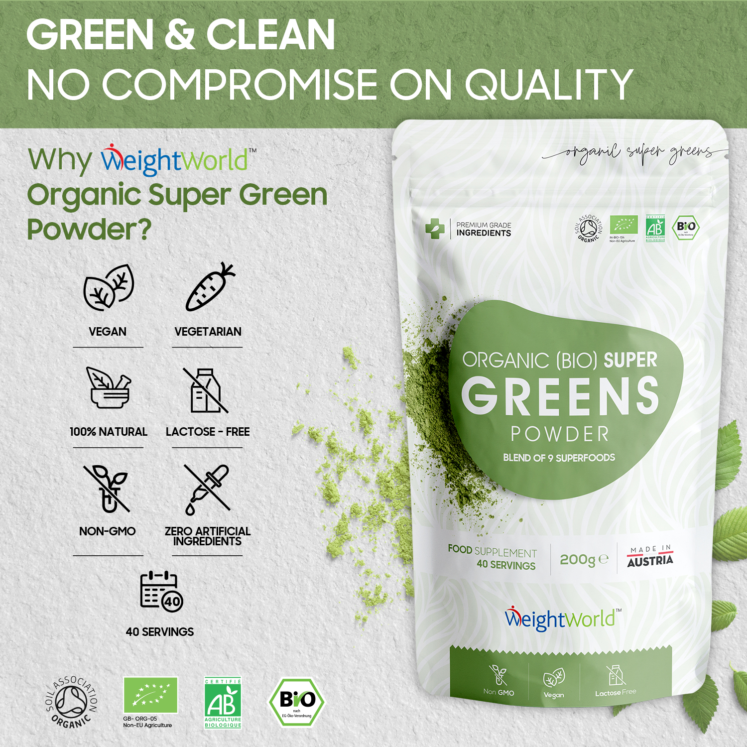 Organic Super Greens Powder from EarthBiotics - Simplified Nutritional Information