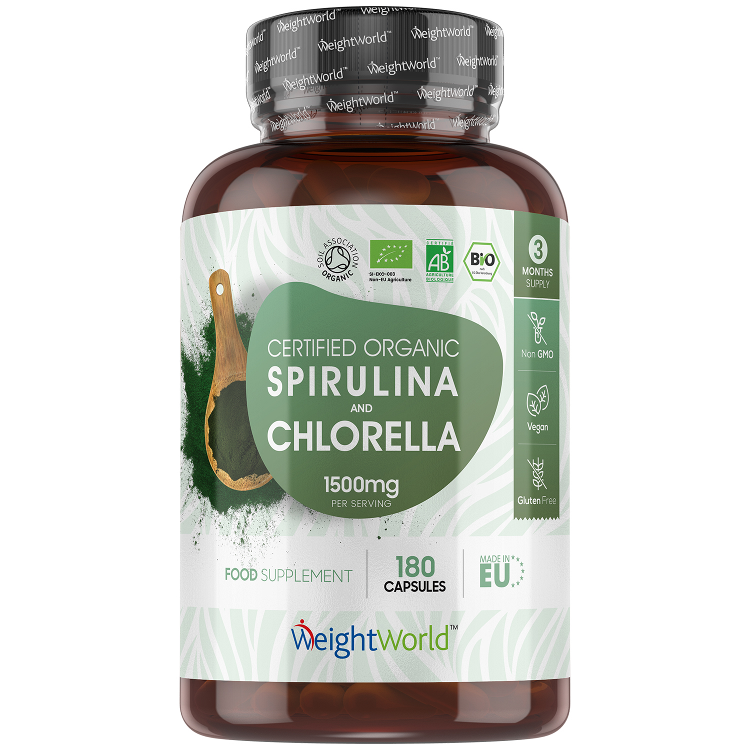 Organic Spirulina and Chlorella 1500mg Capsules - Superfood Supplement for Health & Wellbeing
