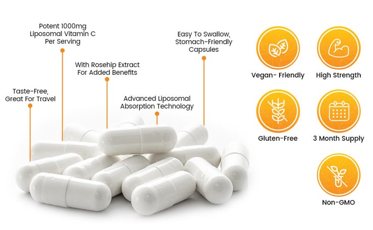 Liposomal Vitamin C Capsules from EarthBiotics - Simplified Nutritional Information