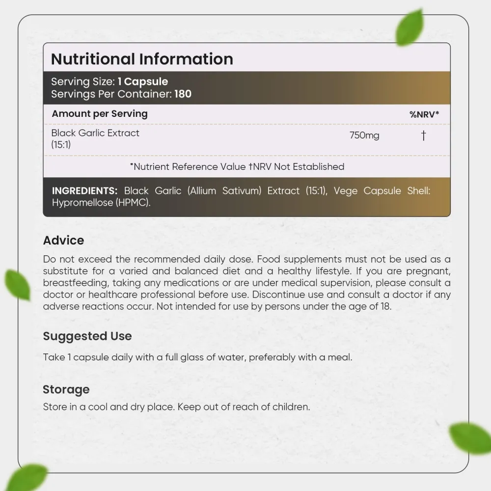 Black Garlic Capsules - Nutritional Information