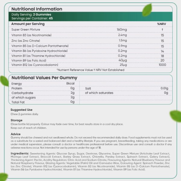 Super Greens Gummies from EarthBiotics - Nutritional Information
