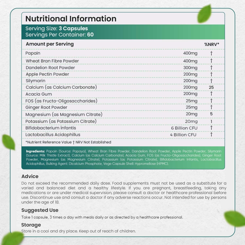 Detox and Cleanse Capsules from EarthBiotics - Nutritional Information